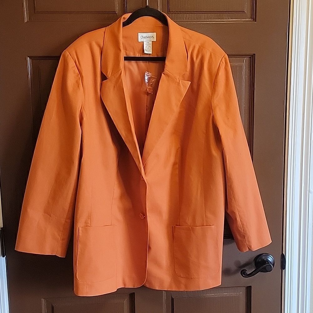 Chadwick's-Linen/Cotton orange, collared, long sleeved Blazer 26W. NWT.